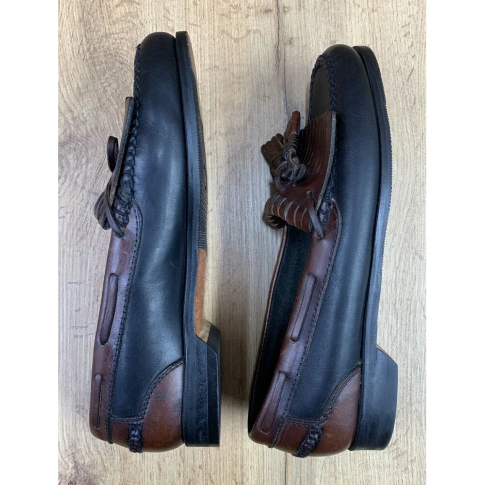 Johnston & Murphy Men’s Boat Deck Kiltie Tassel Loafers Black Brown Leather 10 M
